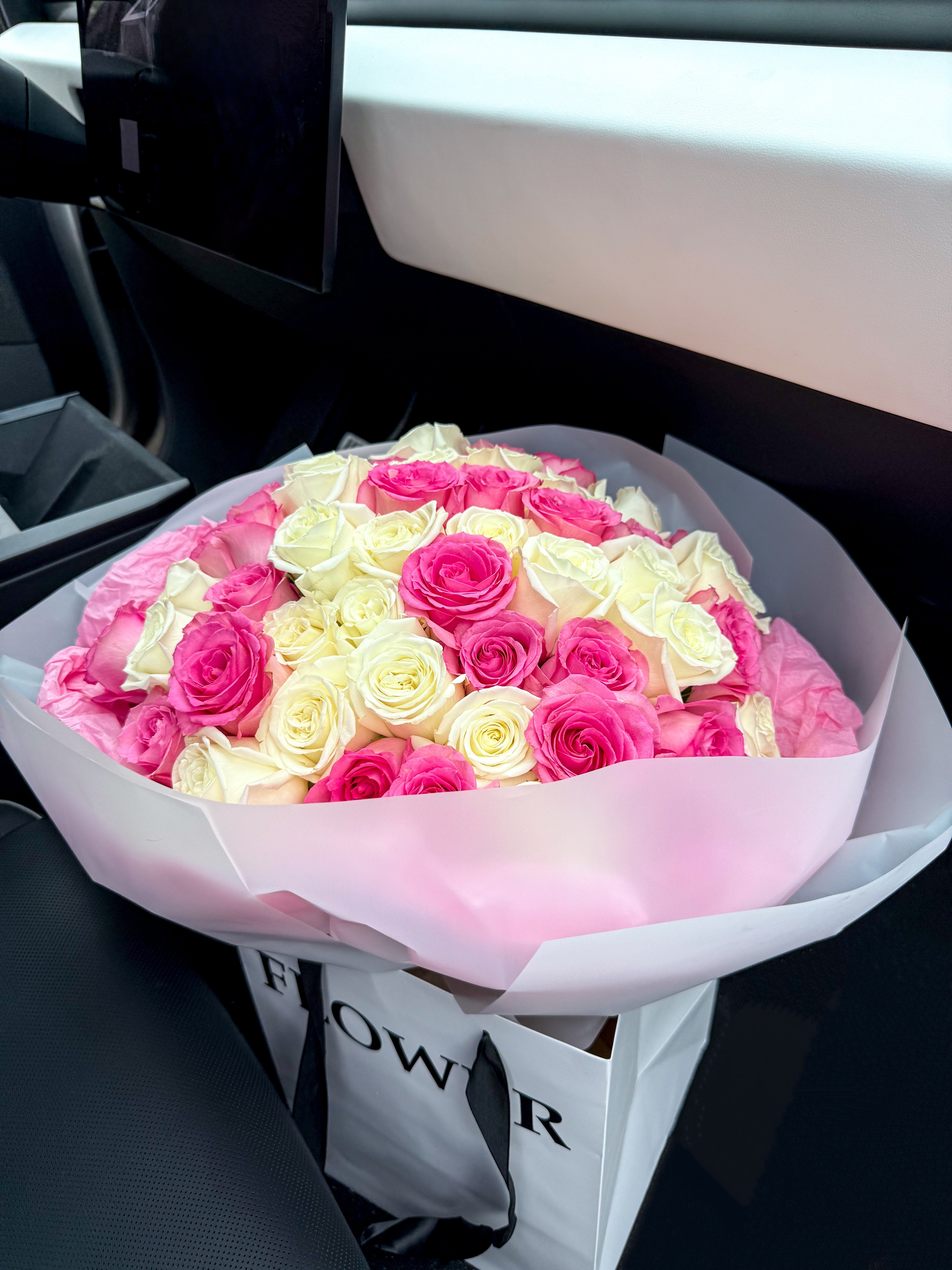 Drunk in Love - 50 Pink & White Roses Bouquet