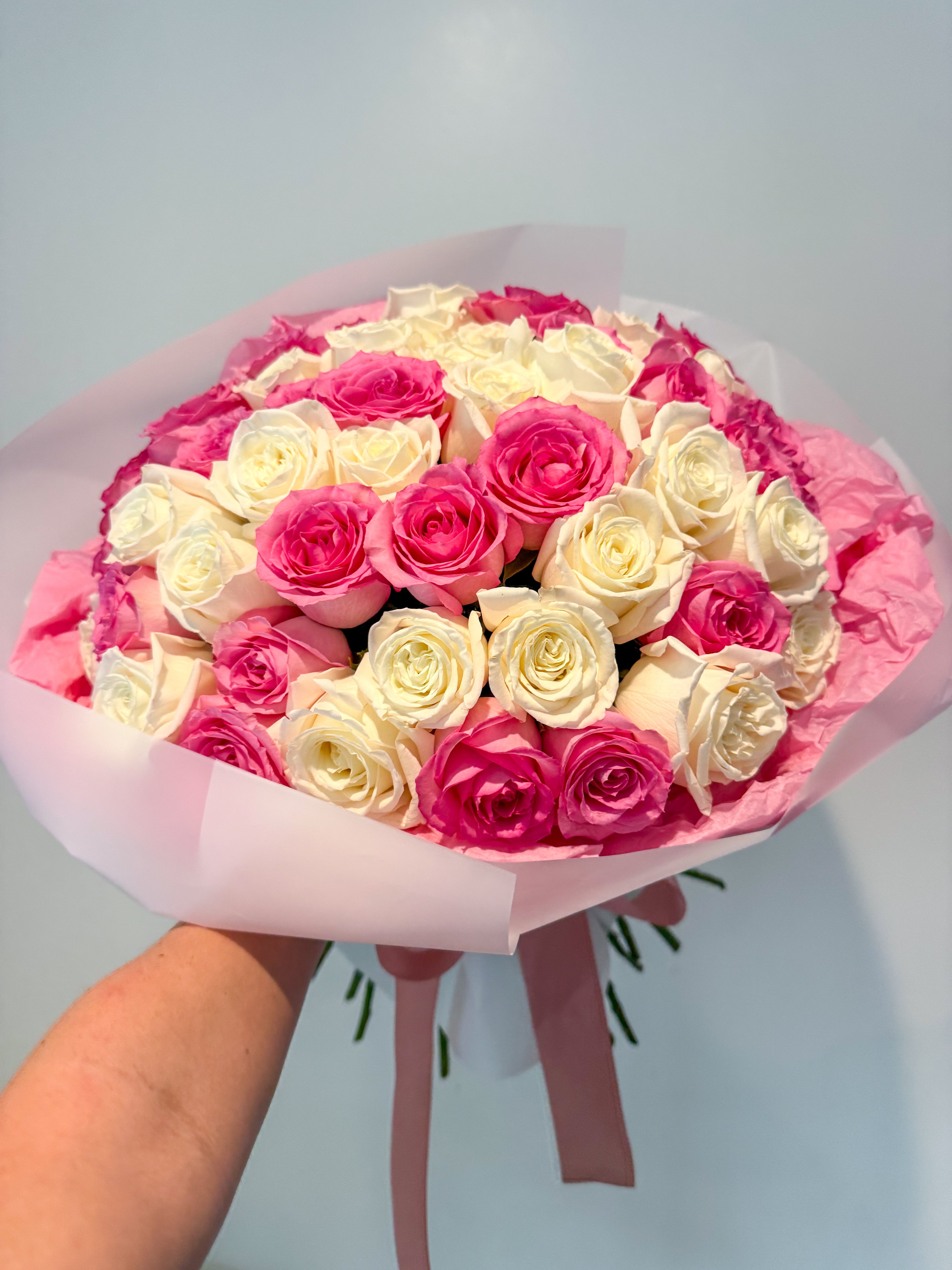Drunk in Love - 50 Pink & White Roses Bouquet