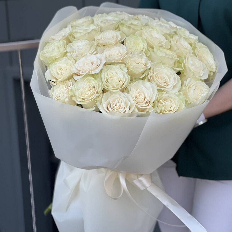 Evergreen Love - White Roses Bouquet