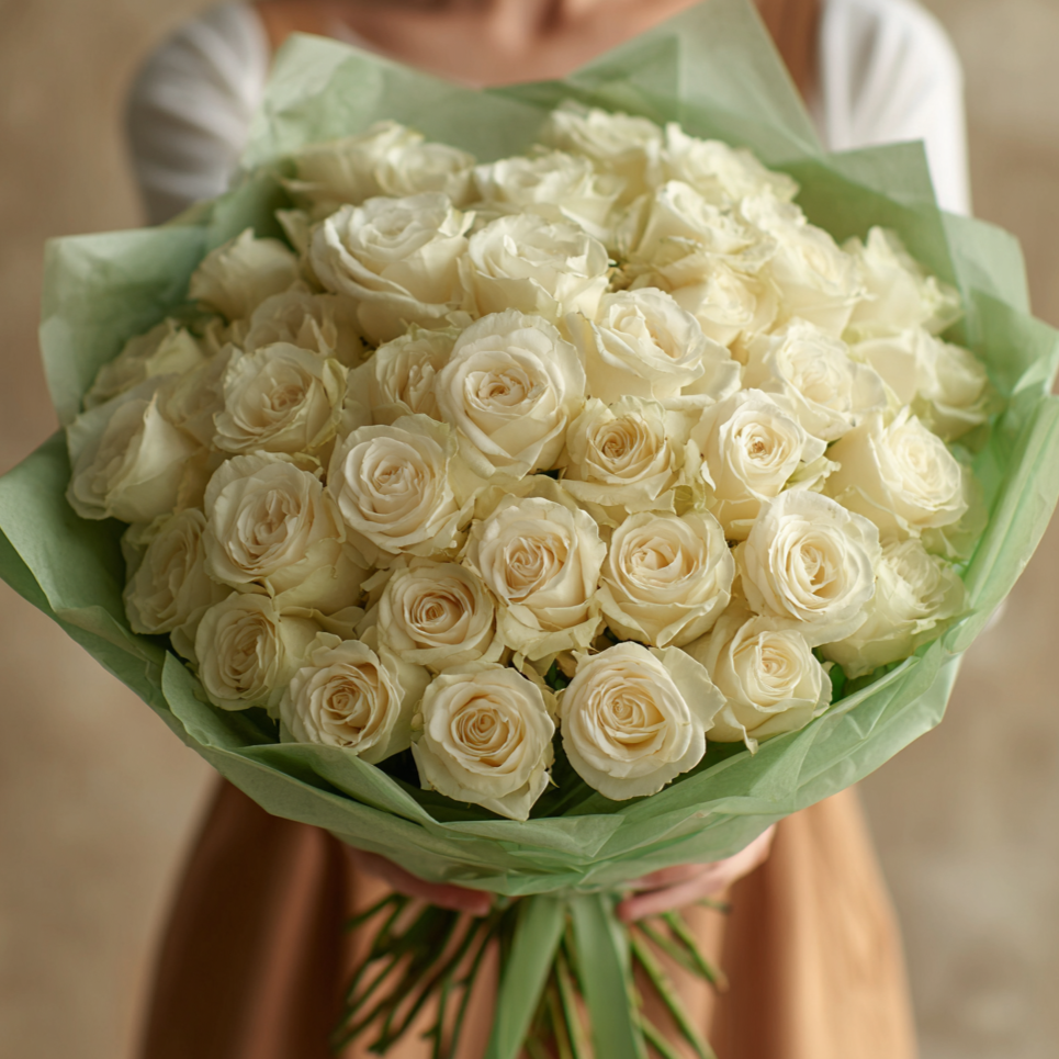 Evergreen Love - White Roses Bouquet
